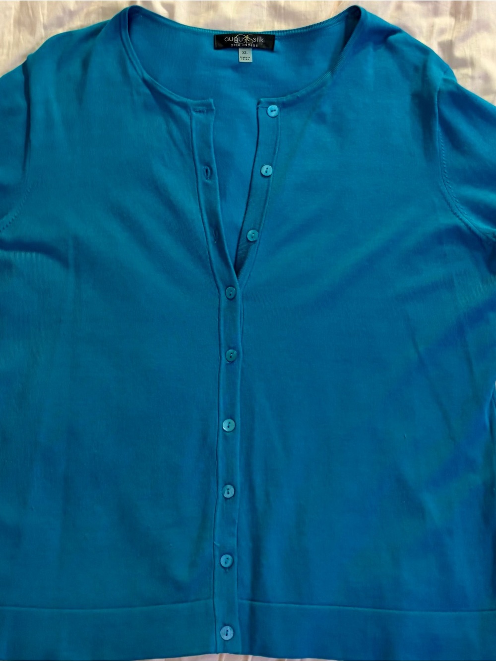 August Silk Teal Blue Button-Front Women’s Cardigan